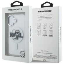 Karl Lagerfeld IML Glitter Karl &amp; Choupette Sketch Logo MagSafe Case for iPhone 16 - Transparent