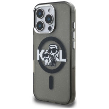 „Karl Lagerfeld IML“ blizgučių ir „Karl Choupette“ eskizo logotipo „MagSafe“ dėklas, skirtas „iPhone 16 Pro“ – juodas