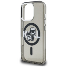 Karl Lagerfeld IML Glitter Karl &amp; Choupette Sketch Logo MagSafe Case for iPhone 16 Pro - Black