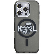 Karl Lagerfeld IML Glitter Karl &amp; Choupette Sketch Logo MagSafe Case for iPhone 16 Pro Max - Black