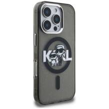 Karl Lagerfeld IML Glitter Karl &amp; Choupette Sketch Logo MagSafe Case for iPhone 16 Pro Max - Black