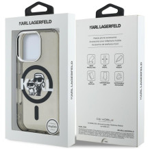 Karl Lagerfeld IML Glitter Karl &amp; Choupette Sketch Logo MagSafe Case for iPhone 16 Pro Max - Black