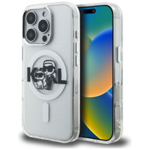 „Karl Lagerfeld IML“ blizgučių ir „Karl Choupette“ eskizo logotipo „MagSafe“ dėklas, skirtas „iPhone 16 Pro Max“ – skaid