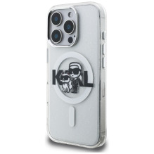 Karl Lagerfeld IML Glitter Karl &amp; Choupette Sketch Logo MagSafe Case for iPhone 16 Pro Max - Clear