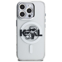 Karl Lagerfeld IML Glitter Karl &amp; Choupette Sketch Logo MagSafe Case for iPhone 16 Pro Max - Clear