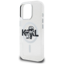 „Karl Lagerfeld IML“ blizgučių ir „Karl Choupette“ eskizo logotipo „MagSafe“ dėklas, skirtas „iPhone 16 Pro“ – skaidrus