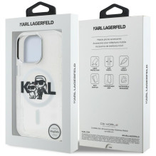 Karl Lagerfeld IML Glitter Karl &amp; Choupette Sketch Logo MagSafe Case for iPhone 16 Pro - Clear