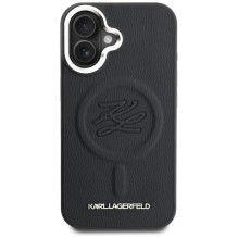 Karl Lagerfeld Initial &amp; Metal Logo MagSafe Case for iPhone 16 - Black
