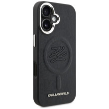 Karl Lagerfeld „MagSafe“ dėklas su inicialais ir metaliniu logotipu, skirtas „iPhone 16“ – juodas
