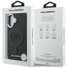 Karl Lagerfeld „MagSafe“ dėklas su inicialais ir metaliniu logotipu, skirtas „iPhone 16“ – juodas
