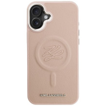 Karl Lagerfeld Initial &amp; Metal Logo MagSafe Case for iPhone 16 Plus - Pink