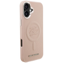 „Karl Lagerfeld“ inicialų ir metalinio logotipo „MagSafe“ dėklas, skirtas „iPhone 16 Plus“ – rožinis