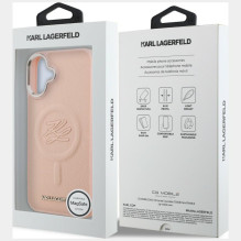 „Karl Lagerfeld“ inicialų ir metalinio logotipo „MagSafe“ dėklas, skirtas „iPhone 16 Plus“ – rožinis