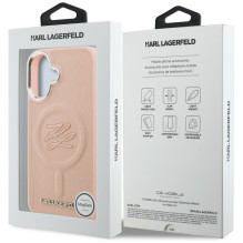 Karl Lagerfeld „MagSafe iPhone 16“ dėklas su inicialu ir metaliniu logotipu – rožinis