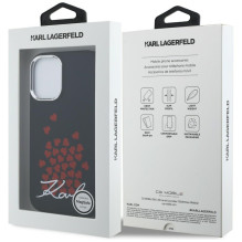 Karl Lagerfeld silikoninis širdelės ženklo logotipo „MagSafe“ dėklas, skirtas iPhone 16 – juodas