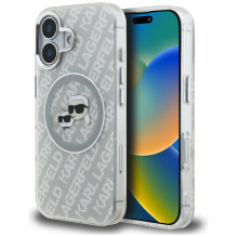 Karl Lagerfeld IML blizgučiais puoštas „Karl Choupette Heads“ logotipo „MagSafe iPhone 16“ dėklas – pilkas