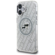Karl Lagerfeld IML blizgučiais puoštas „Karl Choupette Heads“ logotipo „MagSafe iPhone 16“ dėklas – pilkas
