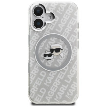 Karl Lagerfeld IML blizgučiais puoštas „Karl Choupette Heads“ logotipo „MagSafe iPhone 16“ dėklas – pilkas