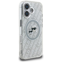 Karl Lagerfeld IML blizgučiais puoštas „Karl Choupette Heads“ logotipo „MagSafe iPhone 16“ dėklas – pilkas