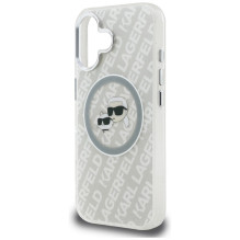 Karl Lagerfeld IML blizgučiais puoštas „Karl Choupette Heads“ logotipo „MagSafe iPhone 16“ dėklas – pilkas