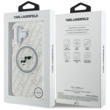 Karl Lagerfeld IML Glitter Karl &amp; Choupette Heads Logo MagSafe iPhone 16 Case - Gray