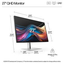 HP serijos 7 Pro 27 colių QHD monitorius – 727pq kompiuterio monitorius