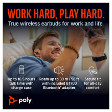HP Poly Voyager Free 60+ UC M Carbon Black Earbuds +BT700 USB-C Adapter +Touchscreen Charge Case