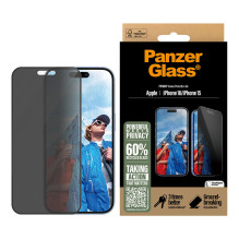 „PanzerGlass ®“ dvipusis privatumo ekrano apsauginis dėklas „iPhone 16“, „15“, itin platus pritaikymas su „EasyAligner“