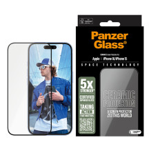 „PanzerGlass ®“ keraminė ekrano apsauga „iPhone 16“, 15, itin plataus pritaikymo su „EasyAligner“