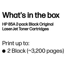 HP 85A 2 vnt. juodų originalių „LaserJet“ tonerio kasečių pakuotė HP 85A 2 vnt. juodų originalių „LaserJet“ tonerio kasečių pakuotė