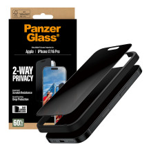 „PanzerGlass ®“ dvipusis privatumo ekrano apsauginis elementas, skirtas „iPhone 17“, „iPhone 16 Pro“, itin plataus prita