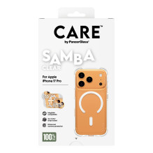 „PanzerGlass CARE™ by ® Samba“ skaidrus dėklas su baltu „MagSafe“ „iPhone 17 Pro“ mobiliojo telefono dėklu