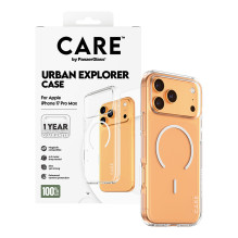„PanzerGlass CARE™ by ® Urban Explorer“ skaidrus dėklas su baltu „MagSafe“ „iPhone 17 Pro Max“ mobiliojo telefono dėklu