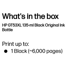 HP GT53XL 135ml Black Original Bottled Ink Crtg for Ink Tank Plus andPremium Series Printers