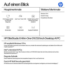 HP Elite Studio 8 AiO stacionarus kompiuteris, Intel Core Ultra 7 265, 60,45 cm, 23,8 colio, FHD 16 GB, 512 GB, SSD, W11