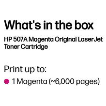 HP 507A purpurinė originali LaserJet tonerio kasetė HP 507A purpurinė originali LaserJet tonerio kasetė