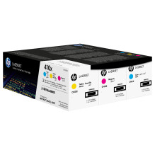 HP 410X 3 didelės talpos žydros / rausvos / geltonos spalvos originalių „LaserJet“ tonerio kasečių pakuotė