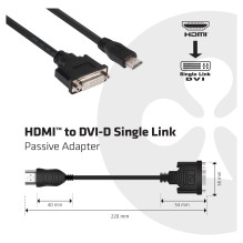 CLUB3D HDMI į DVI-I vienos jungties adapterio kabelis CLUB3D HDMI į DVI-I vienos jungties adapterio kabelis