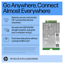 HP 4G LTE-A Pro Cat16 WWAN sąsajos plokštės / adapteris HP 4G LTE-A Pro Cat16 WWAN sąsajos plokštės / adapteris
