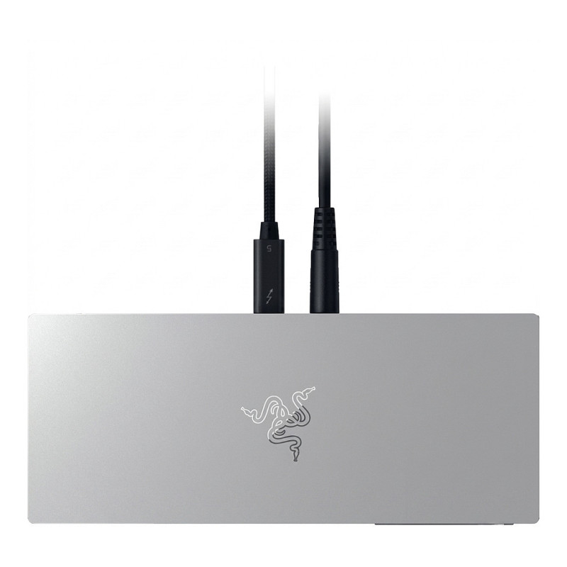 „Razer Thunderbolt 5 Dock“ darbalaukio RGB dokas keliems įrenginiams ir ekranams, gyvsidabrio spalvos