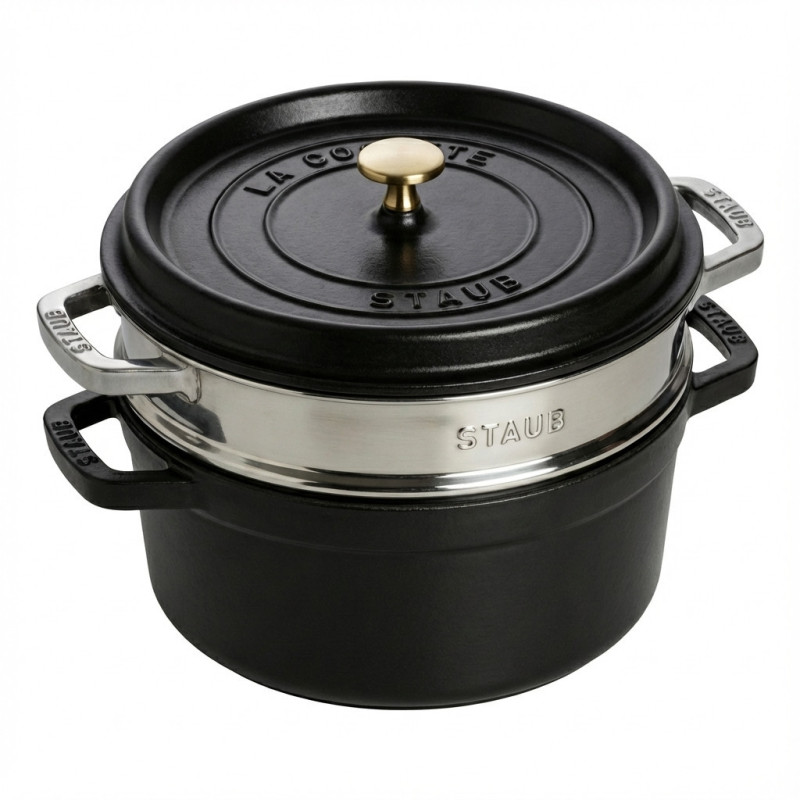 Staub La Cocotte 24cm round, with steamer insert, black