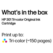 HP 301 trijų spalvų originali rašalo kasetė HP 301 trijų spalvų originali rašalo kasetė
