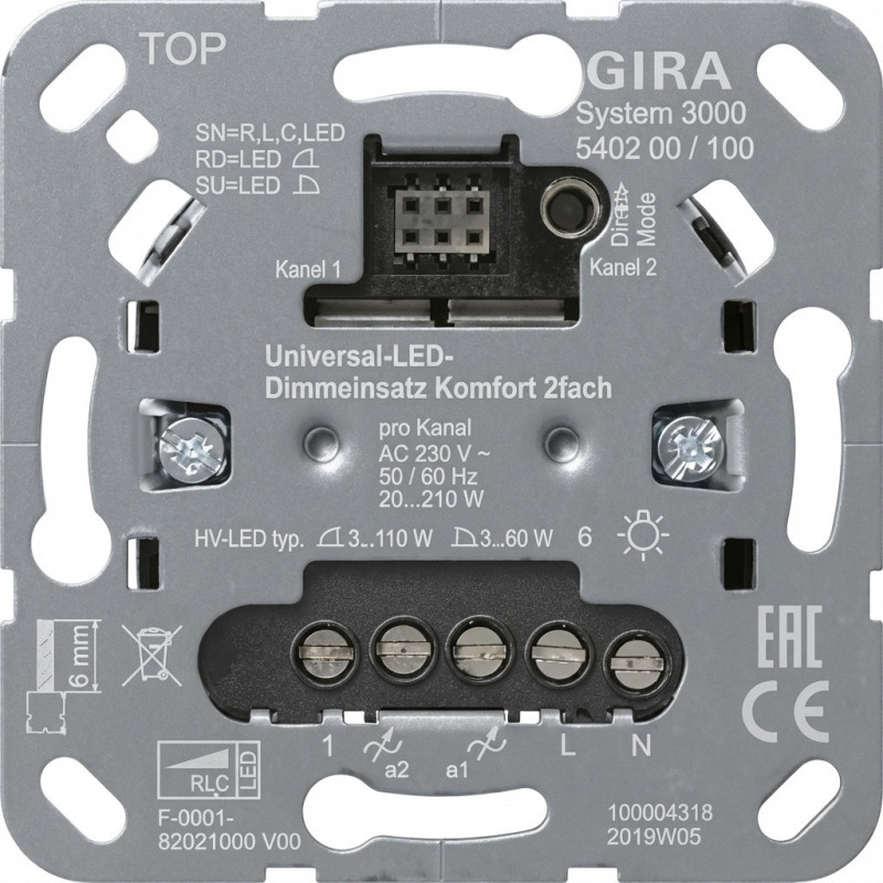 GIRA 540200 S3000 Uni-LED dimmer switch. Comfort 2-way insert