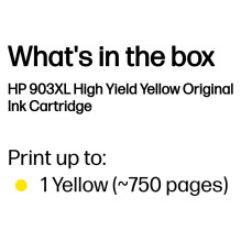 HP 903XL didelės talpos geltono rašalo kasetė HP 903XL didelės talpos geltono rašalo kasetė