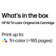 HP 62 trijų spalvų originali rašalo kasetė HP 62 trijų spalvų originali rašalo kasetė