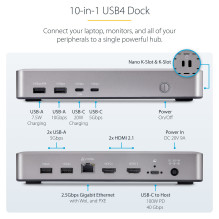 „StarTech.com 155UE-USB4-DOCK“ nešiojamojo kompiuterio dokas / prievadų replikatorius