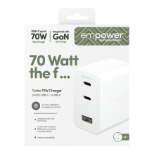 PanzerGlass empower™ by ® Turbo 70W Charger incl. 2 x USB-C + USB-A, EU Plug, Silver White