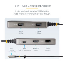 „StarTech.com 104B-USBC-MULTIPORT“ nešiojamųjų kompiuterių dokas / prievadų replikatorius