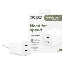 „PanzerGlass empower™ by ® Turbo“ 45 W įkroviklis su 2 USB-C jungtimis, ES kištukas, sidabriškai baltas