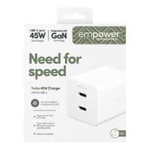 PanzerGlass empower™ by ® Turbo 45W Charger incl. 2 x USB-C, EU Plug, Silver White
